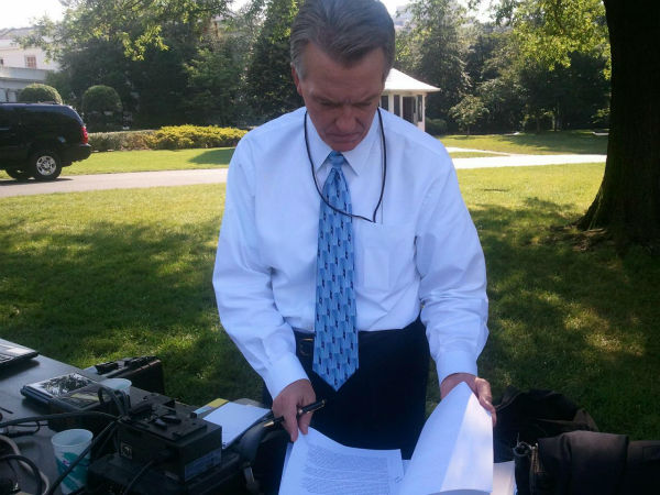 Warren Armstrong prepares for his interview with...